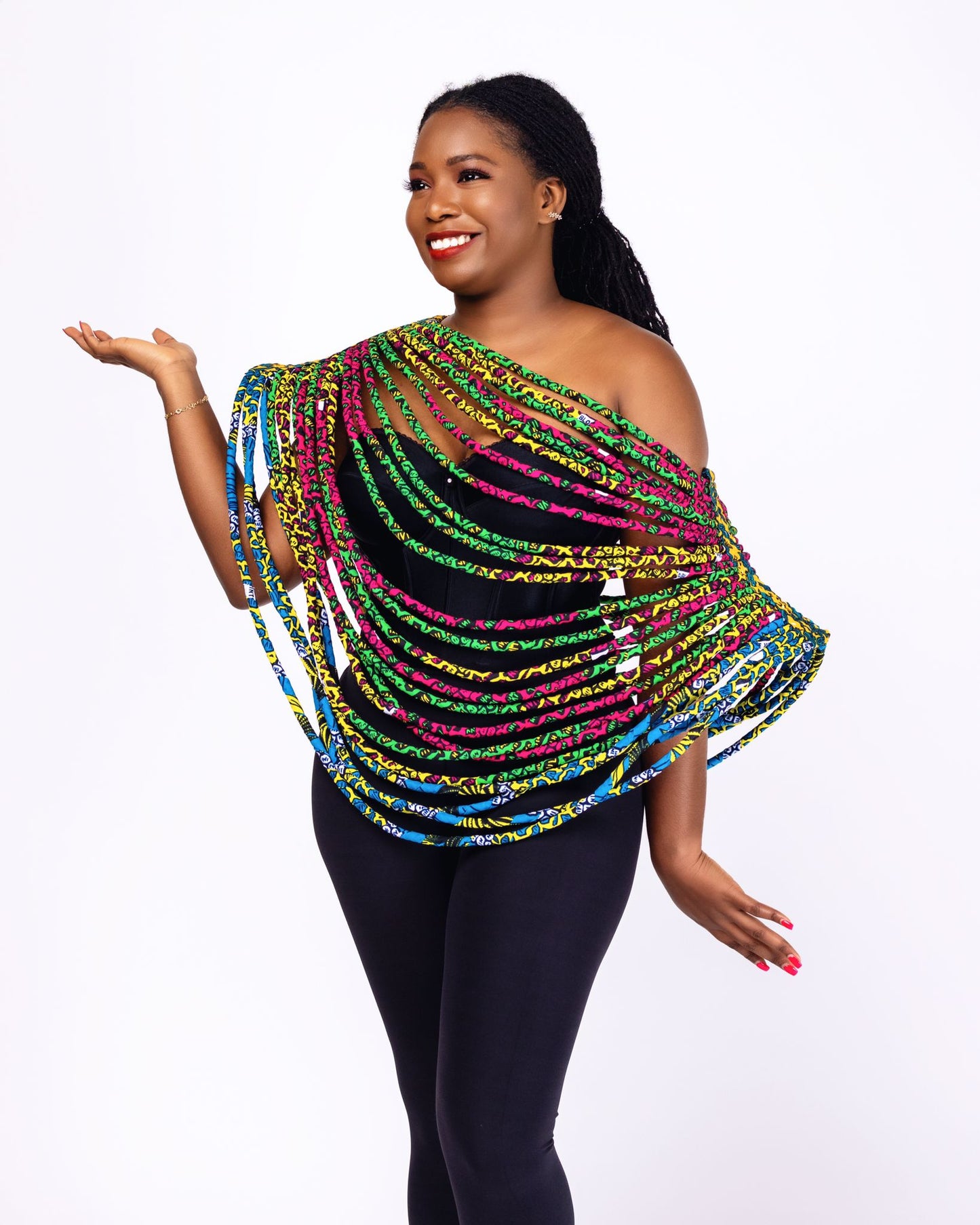 Ankara Fabric Cord Cape Necklace-Green