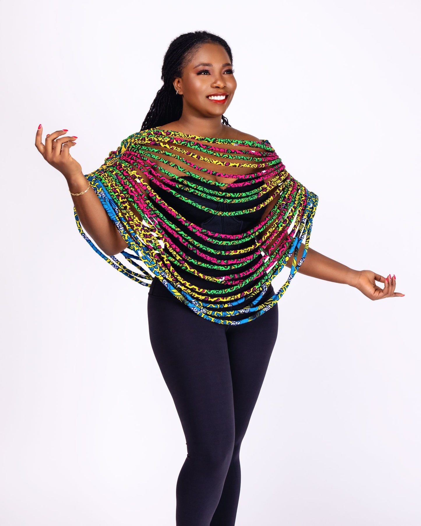 Ankara Fabric Cord Cape Necklace-Green