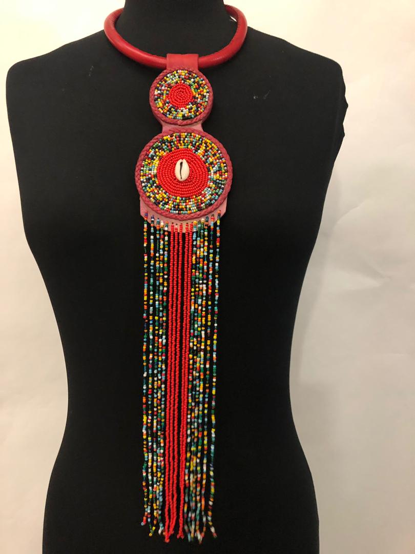 Leather Two-Step Bead Necklace