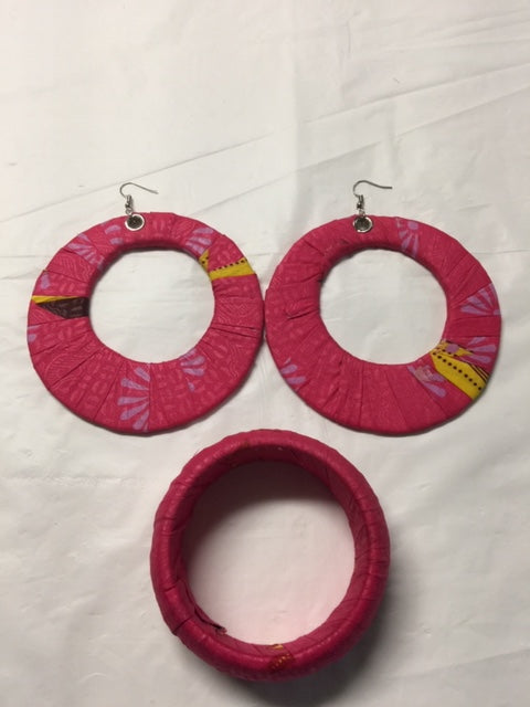 Fabric Earrings And Bangles Pink Set