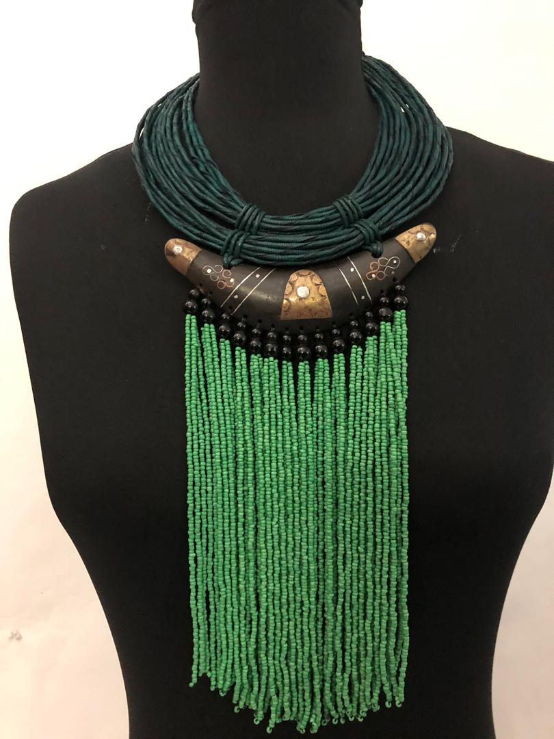 Anchor Wood Leather Strip Necklace