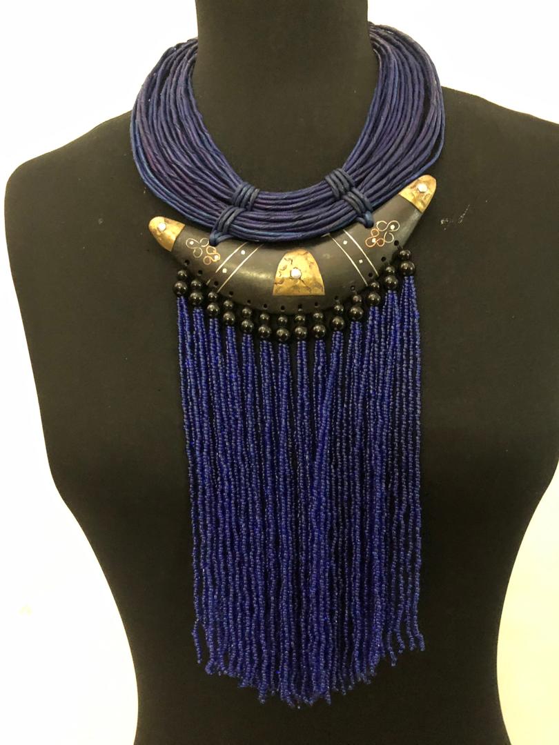 Anchor Wood Leather Strip Necklace