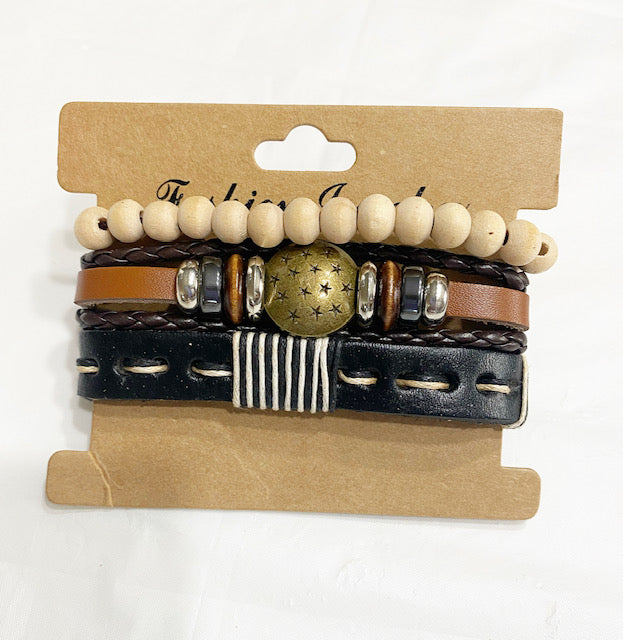 Leather 4-Piece Mix Bracelet set