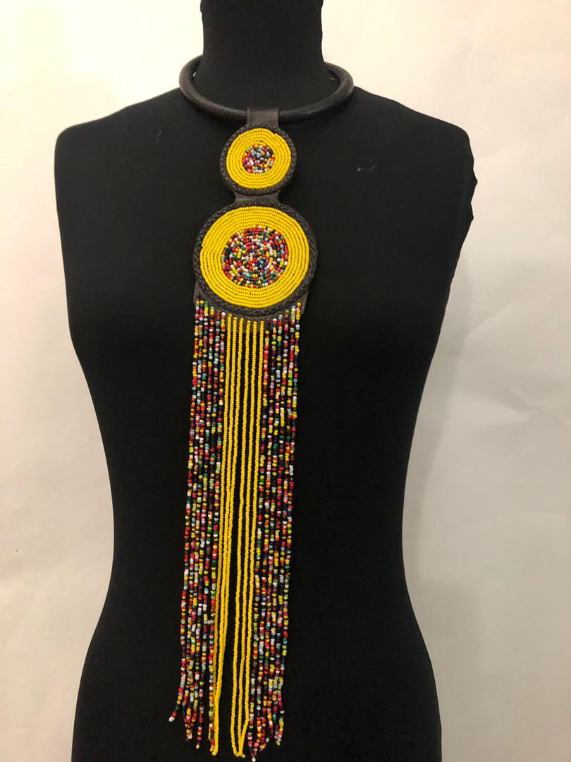 Leather Two-Step Bead Necklace