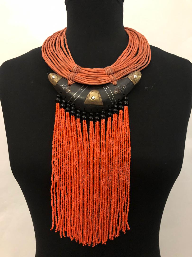Anchor Wood Leather Strip Necklace