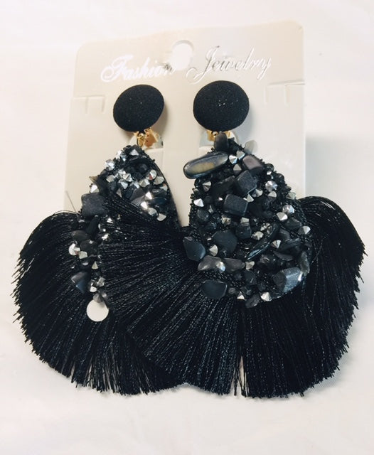 Clip Stoned Fringe earrings