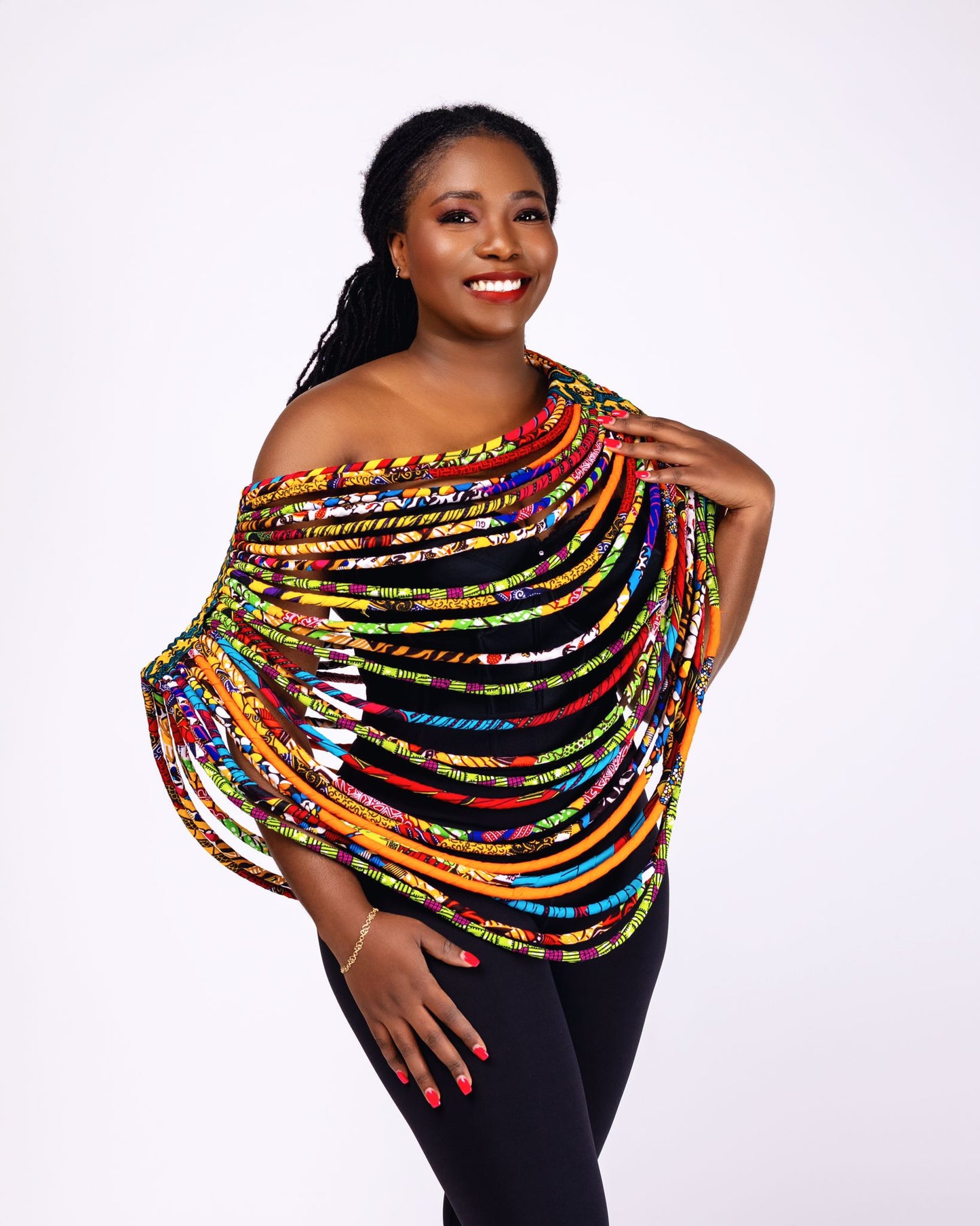 Ankara Fabric String Cord Cape Necklace-Multi