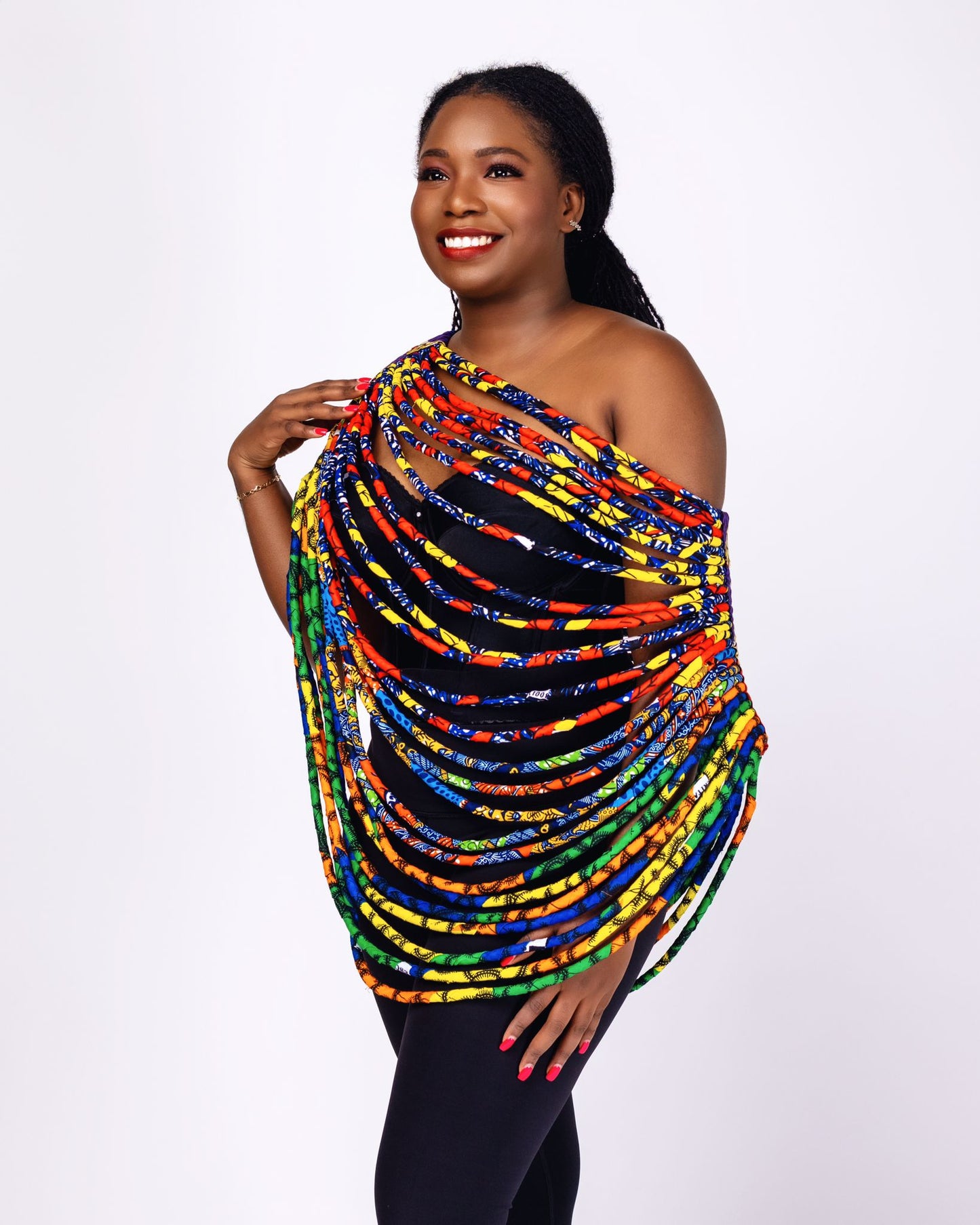 Ankara Fabric Cord Cape Necklace-Blue