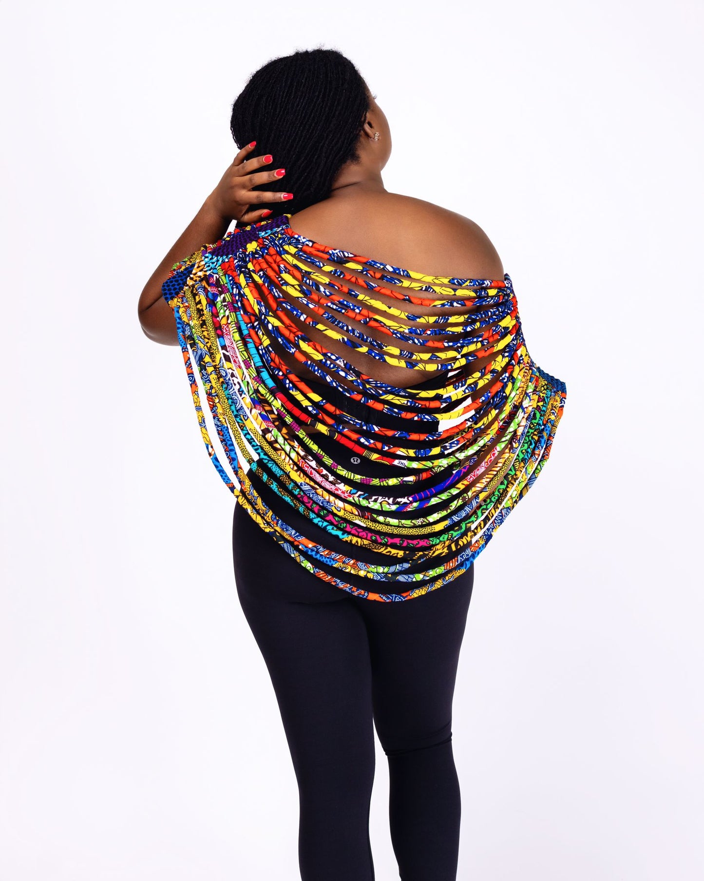 Ankara Fabric Cord Cape Necklace-Blue