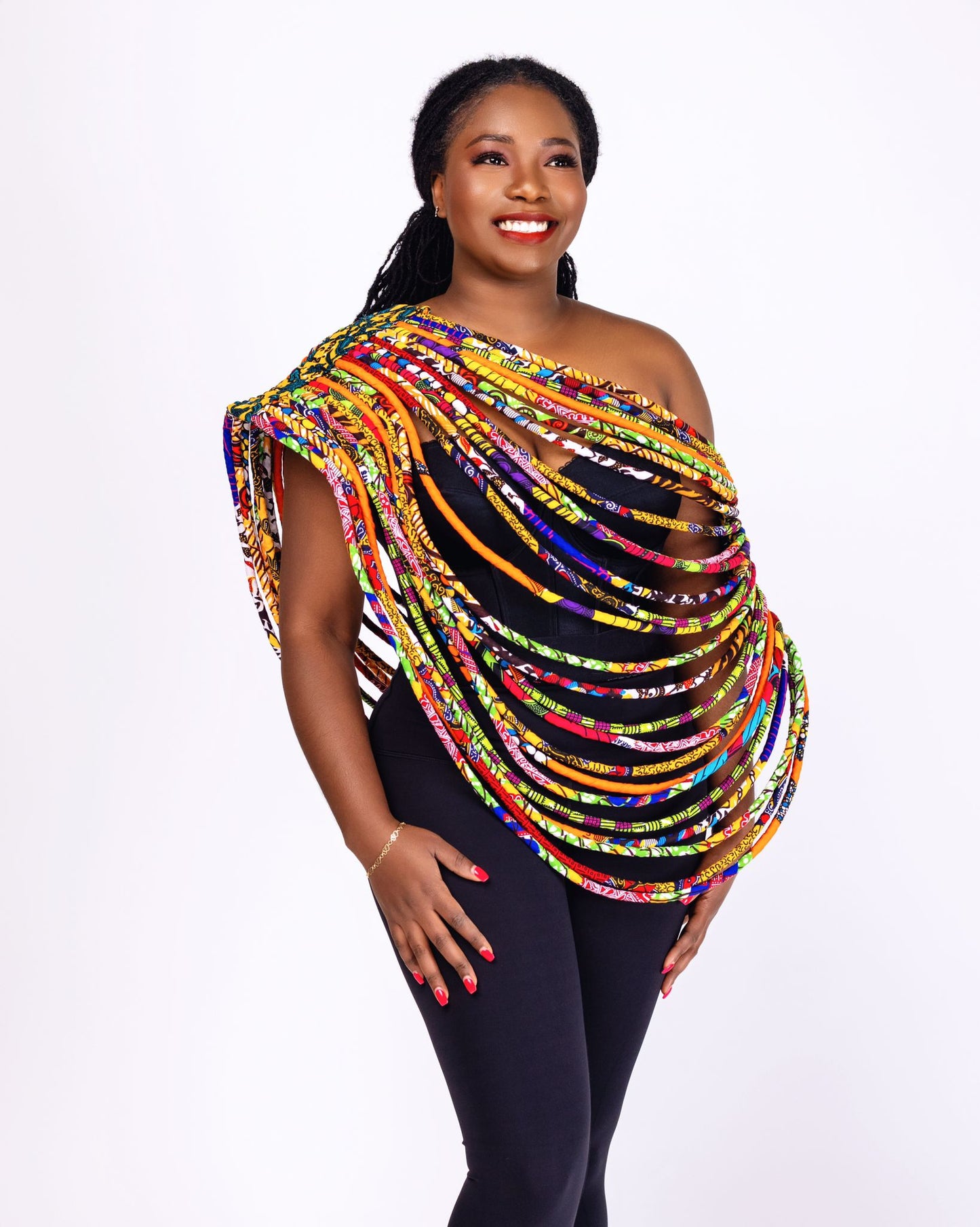 Ankara Fabric String Cord Cape Necklace-Multi