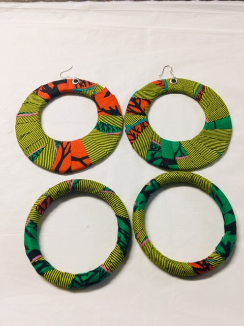 Fabric Green Earrings And Bangles