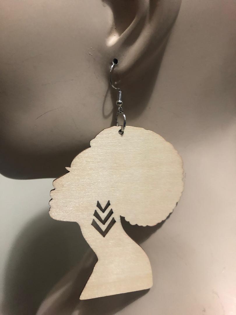Head Carved Wood Earrings