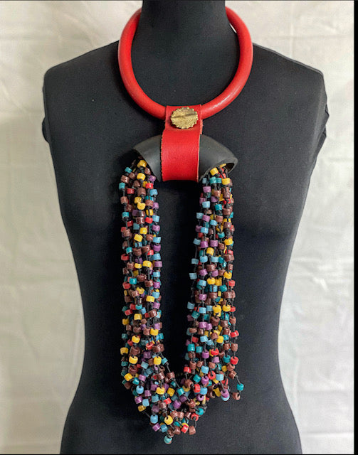Traditional African Leather Beaded Necklace