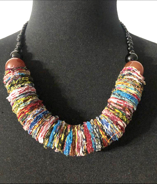 Ankara Fabric Disc Bead Balls Necklace