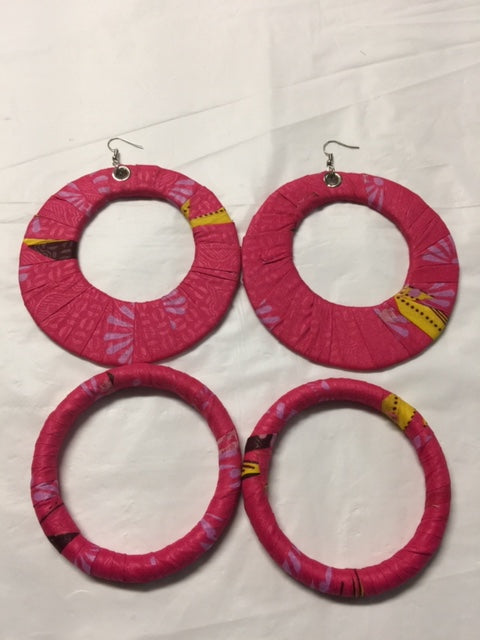 Fabric Earrings And Bangles Pink Set