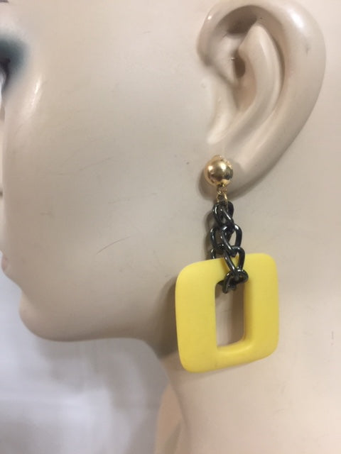 Yellow Square Earrings