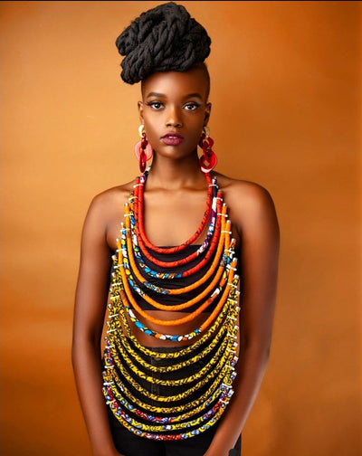 African Print Long Cord Necklace
