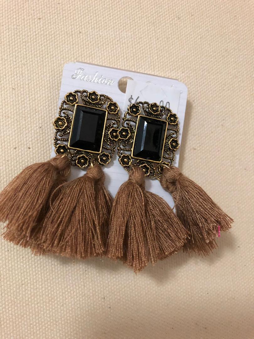 Glass Bead Clip Fringe Earrings