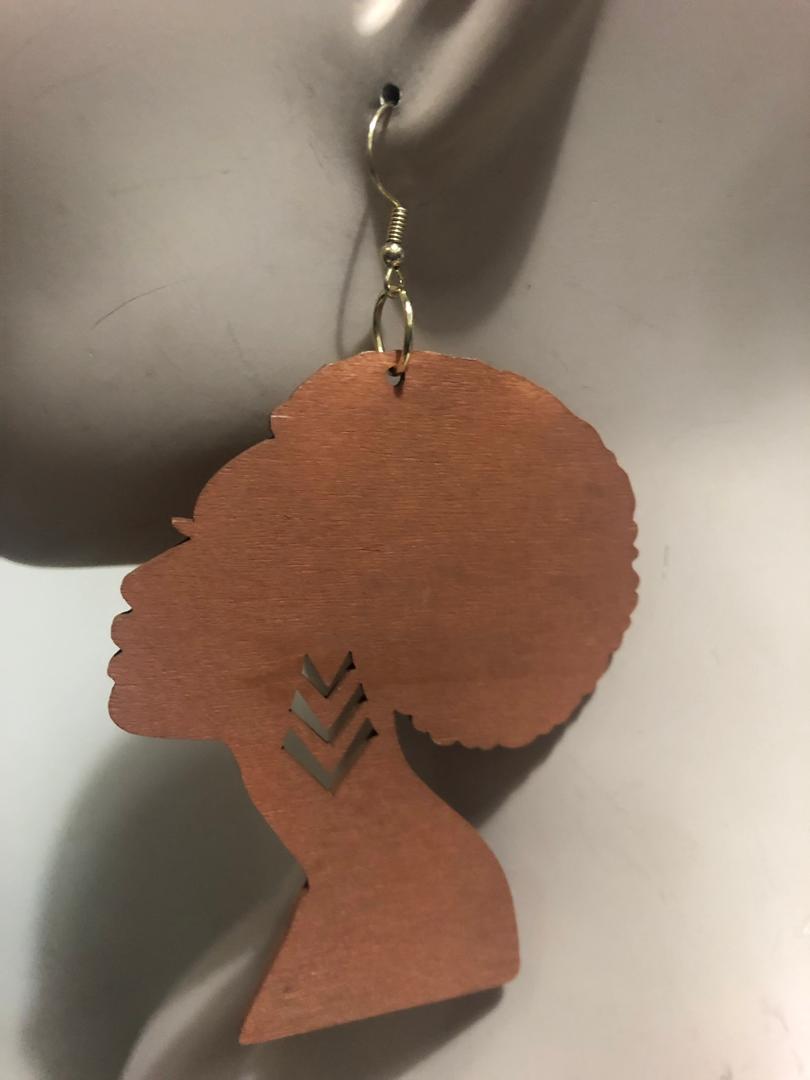 Head Carved Wood Earrings