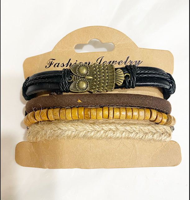 Leather 4-Piece Mix Bracelet set