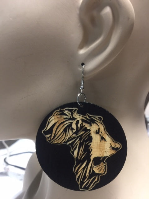 Leo Lion Wood Earrings