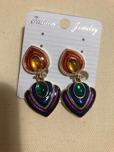 Glass Bead Clips Heart Earrings