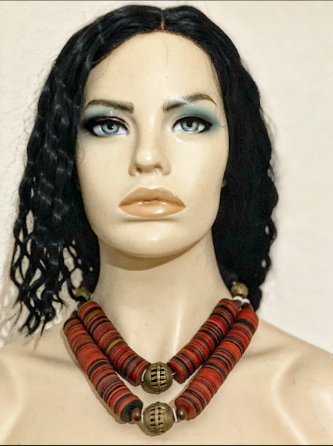 Vintage Jigida Coral Bronze Balls Bead Necklace