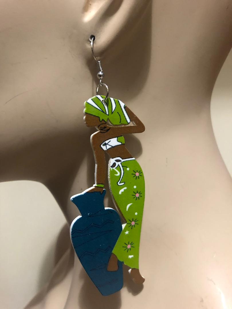 Pot Lady Wood Earrings