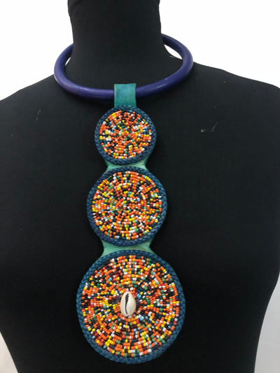 Leather Three-Circles Bead Necklace