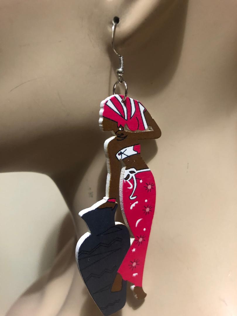 Pot Lady Wood Earrings