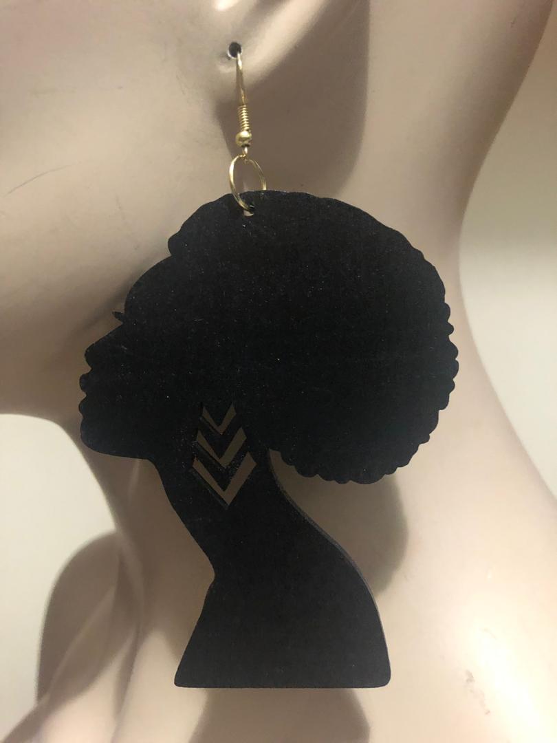 Head Carved Wood Earrings