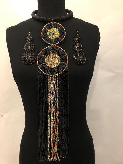Double Maasai Beaded Necklace And Earrings