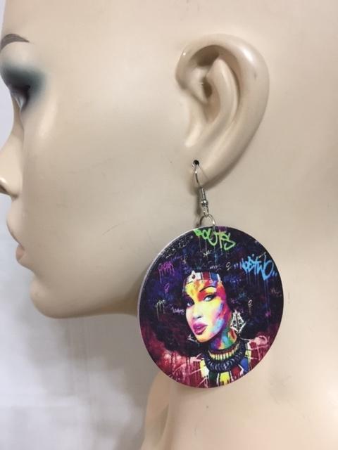 Multi Color Lady Wood Earrings