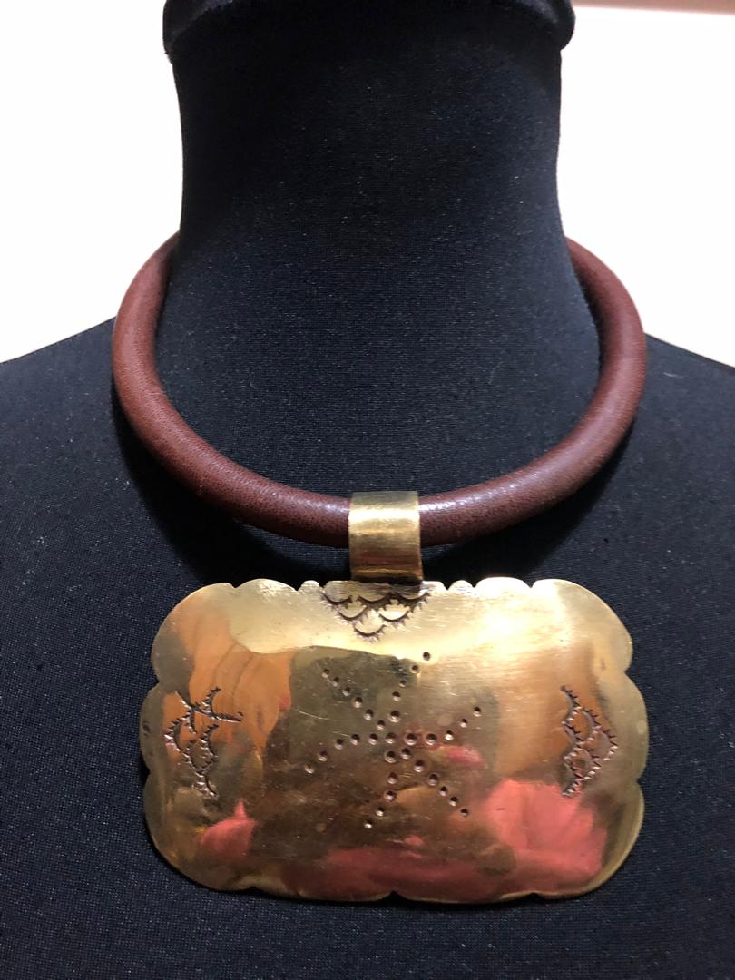 Leather Choker Bronze Necklace