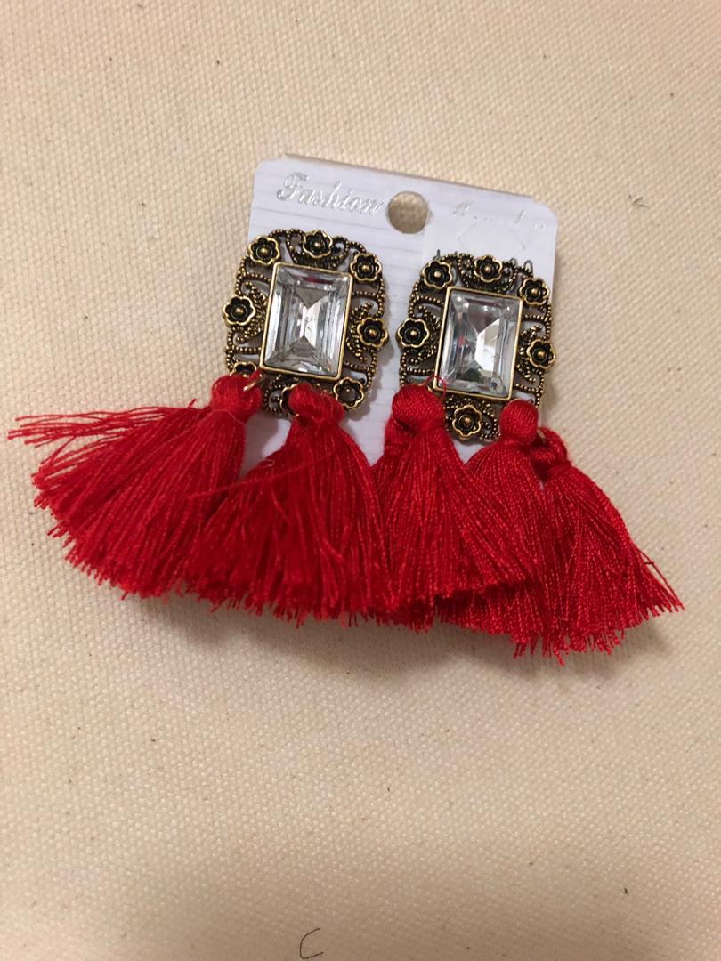 Glass Bead Clip Fringe Earrings