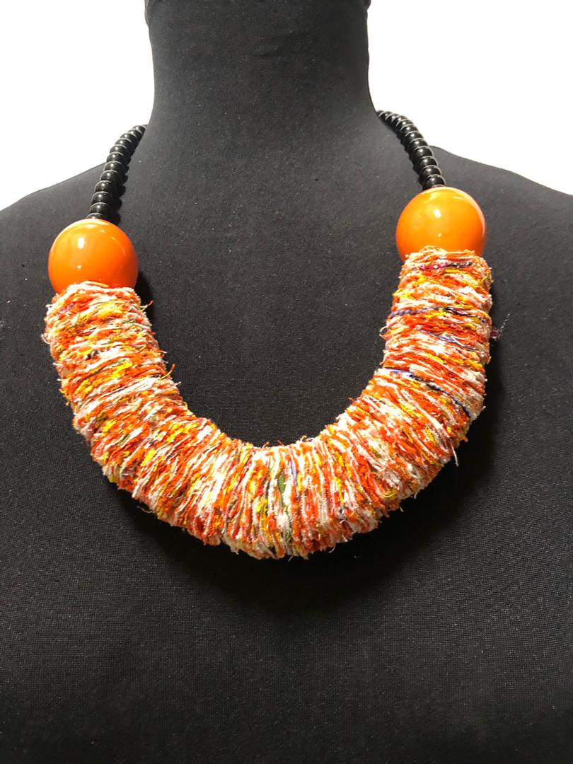 Ankara Fabric Disc Bead Balls Necklace