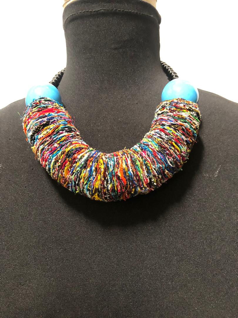 Ankara Fabric Disc Bead Balls Necklace