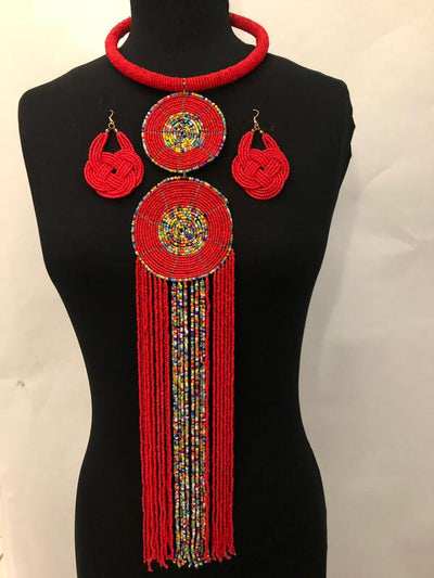 Double Maasai Beaded Necklace And Earrings