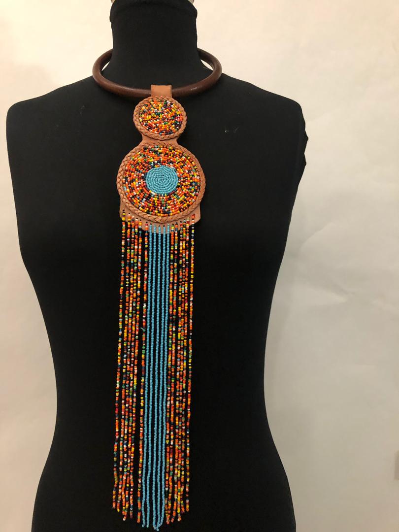 Leather Two-Step Bead Necklace