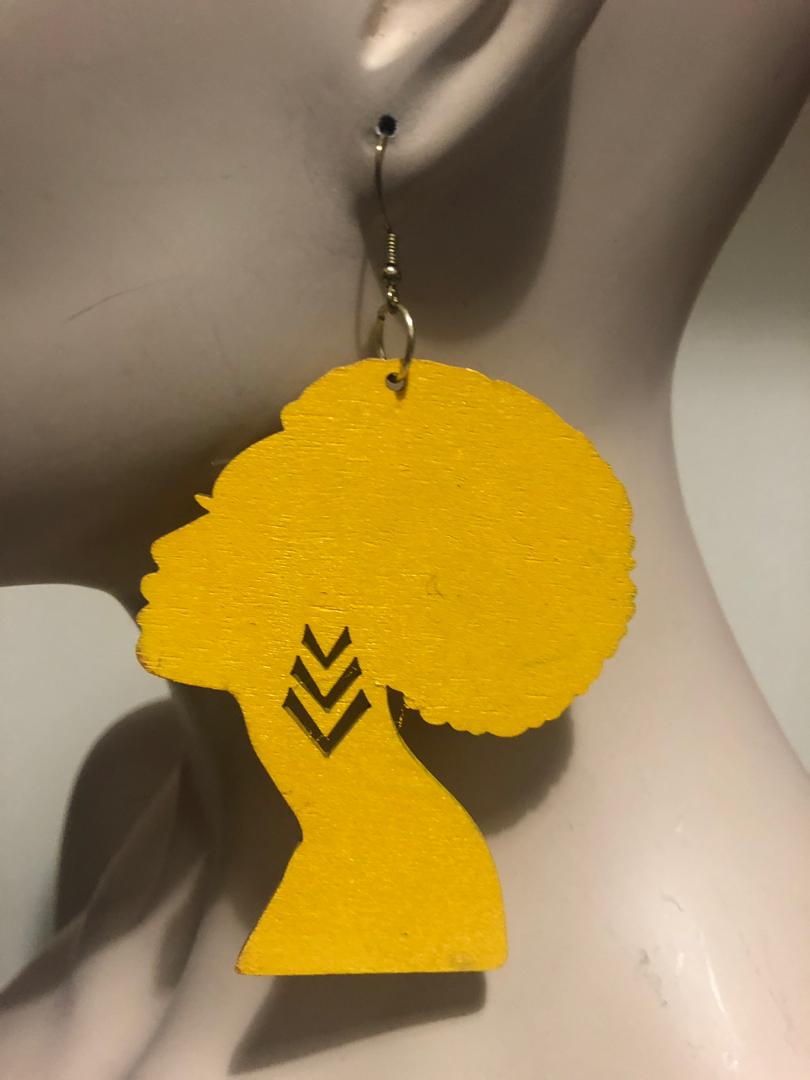 Head Carved Wood Earrings