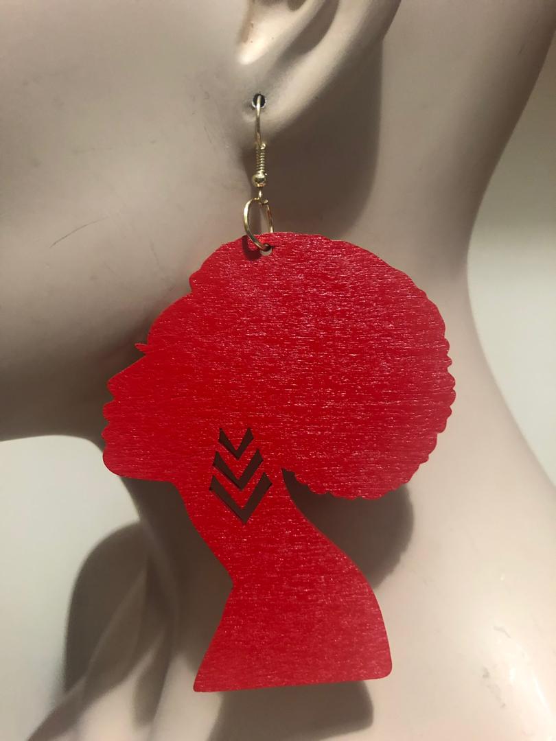 Head Carved Wood Earrings
