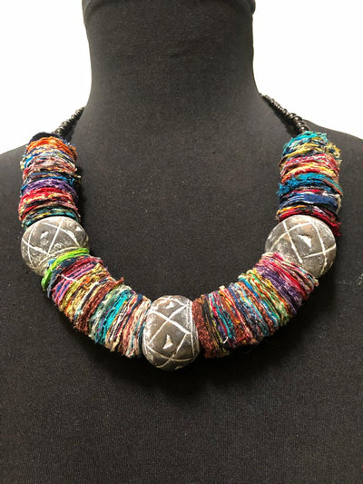 Wood Bead Fabric Necklace