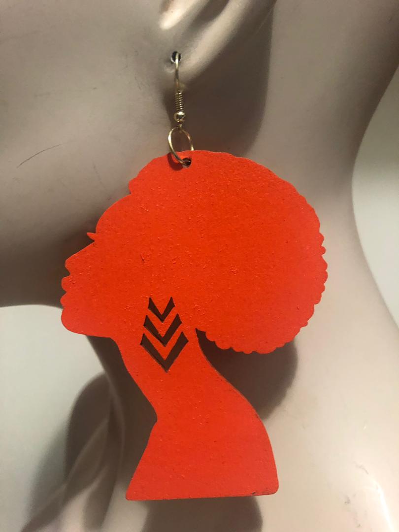 Head Carved Wood Earrings