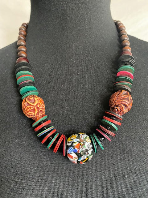 Disc And Wood Tribal Necklaces
