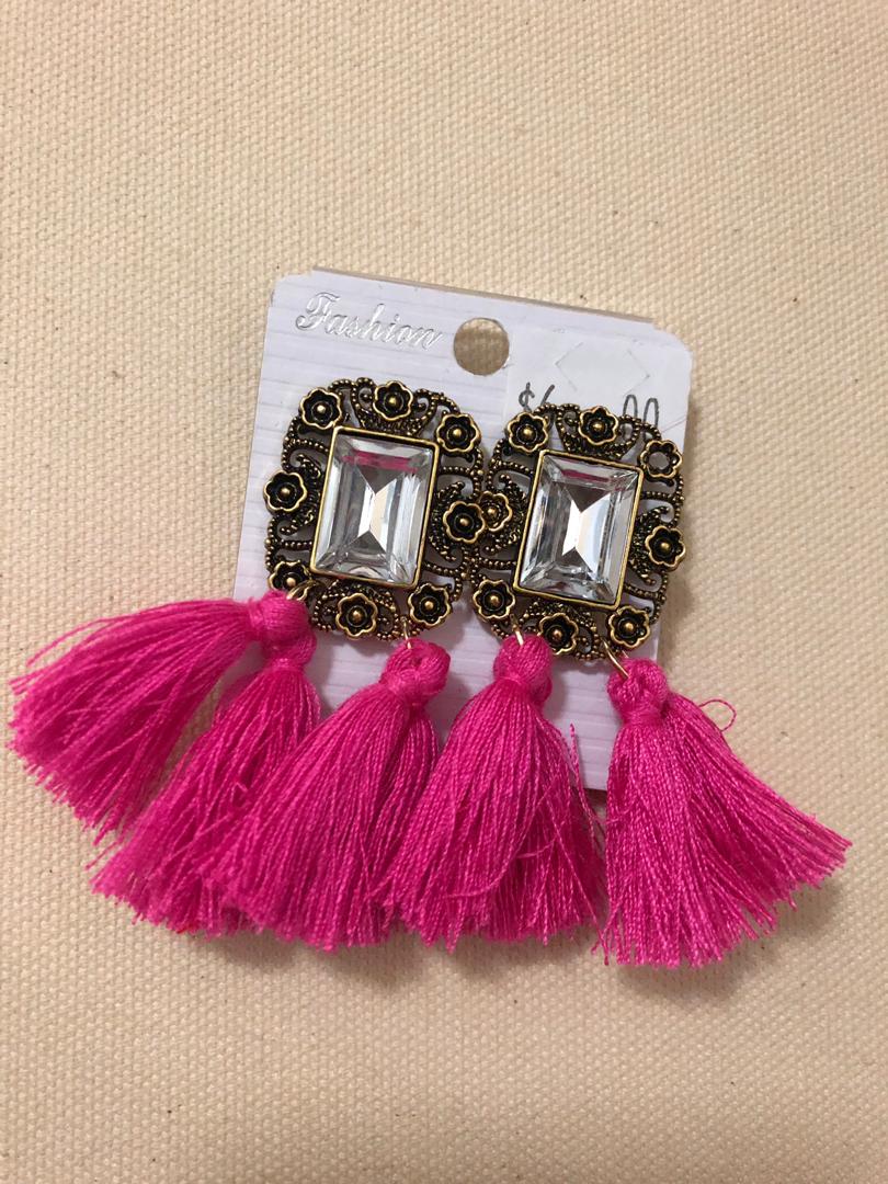 Glass Bead Clip Fringe Earrings