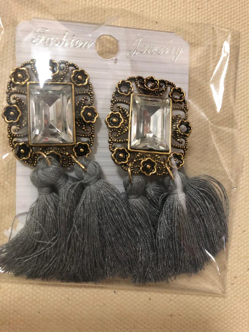 Glass Bead Clip Fringe Earrings