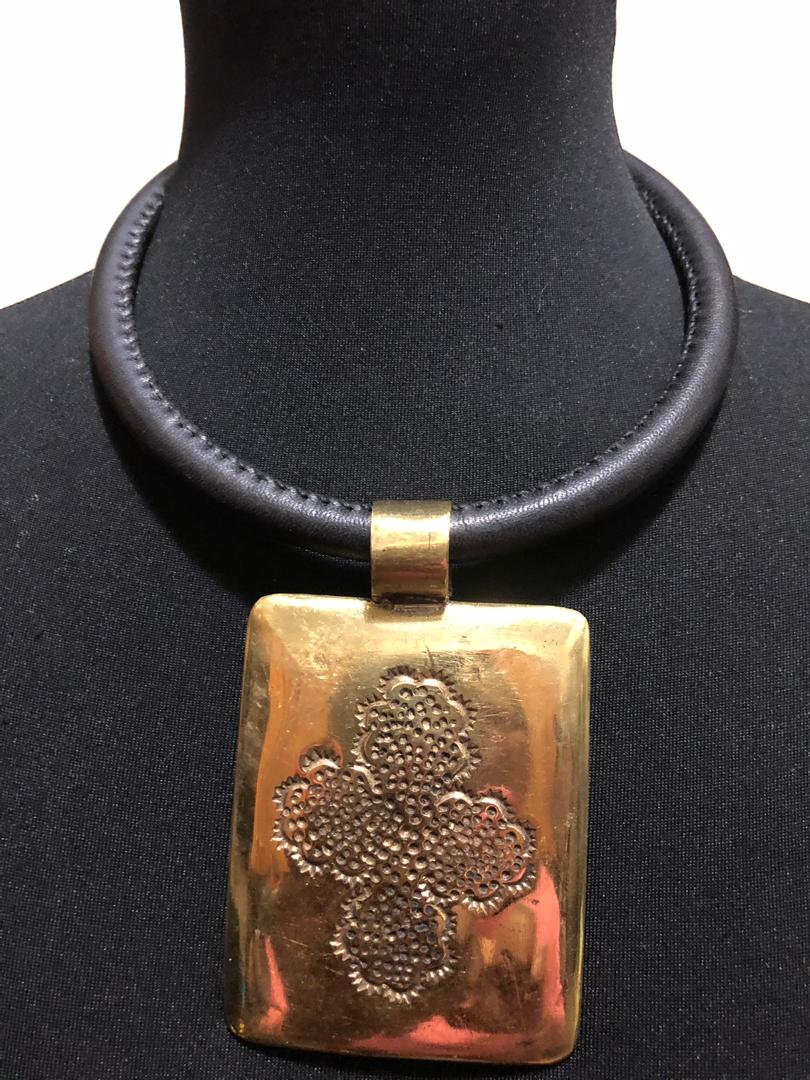 Leather Choker Bronze Necklace