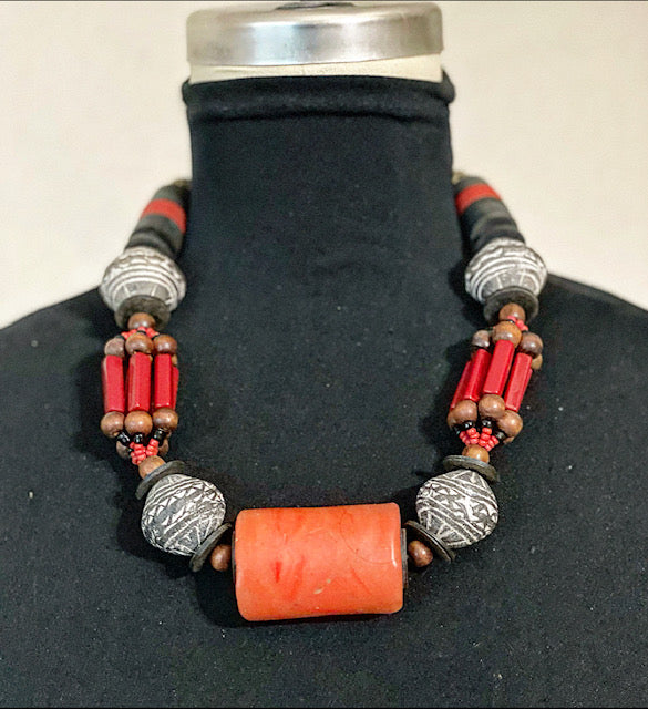Big Coral and Terracotta Beads Necklace