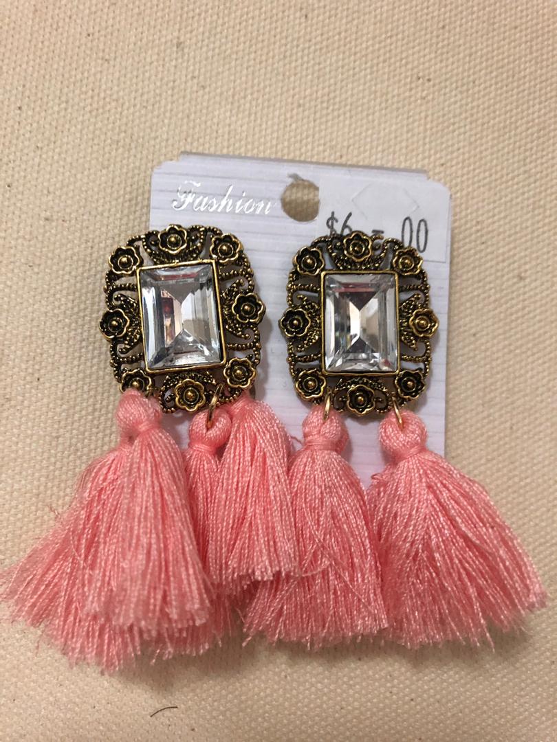 Glass Bead Clip Fringe Earrings