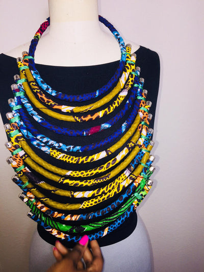 African Print Cord Medium Fabric Necklace